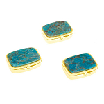 Таблетница карманная прямоугольная с 2-мя отделениями с зеркалом и накладкой из натурального камня Апатит Голубой Gold Stone Pillboxes варинант исполнения - 4 | Loft Concept в Твери