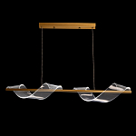 Люстра линейная золотистого цвета с двумя прозрачными волнистыми элементами Wave Line варинант исполнения - 3 | Loft Concept в Твери
