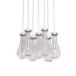 Люстра с 7-ю прозрачными плафонами из стекла в форме капли на круглом потолочном основании цвета хром Lucid Rain  варинант исполнения - 1 | Loft Concept в Твери