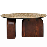 Кофейный столик с круглой столешницей на 2-х массивных деревянных ножках Tandem Travertine and Wood варинант исполнения - 1 | Loft Concept в Твери