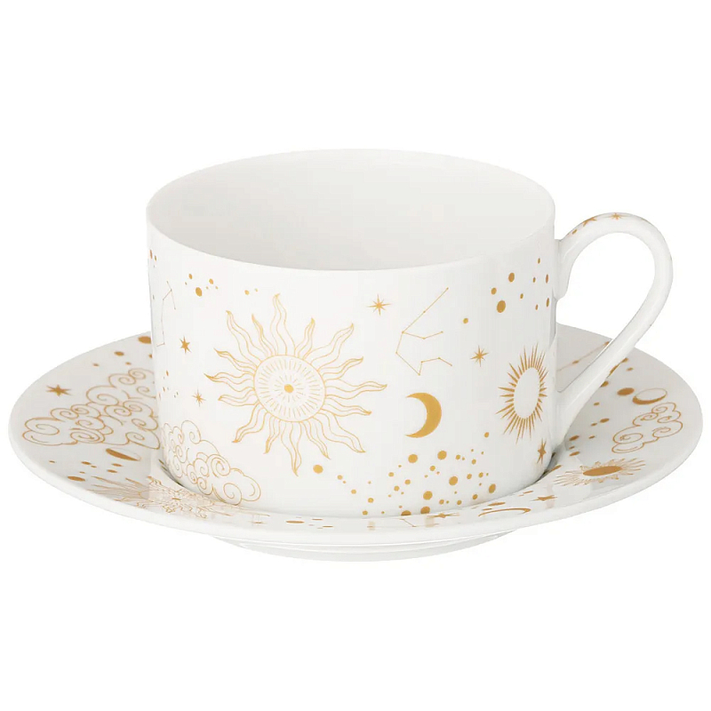 Чайная пара из фарфора с рисунком звезд и созвездий 200 мл Porcelain Astronomy Collection Белый Золотой Чайная пара из фарфора с рисунком звезд и созвездий 200 мл Porcelain Astronomy Collection Белый Золотой в Твери | Loft Concept