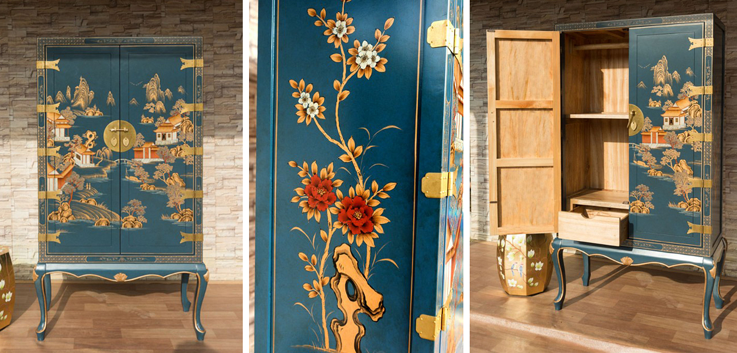 Голубой Шкаф в Китайском стиле Chinese Village Cabinet Голубой Шкаф в Китайском стиле Chinese Village Cabinet - Loft-Concept в Твери