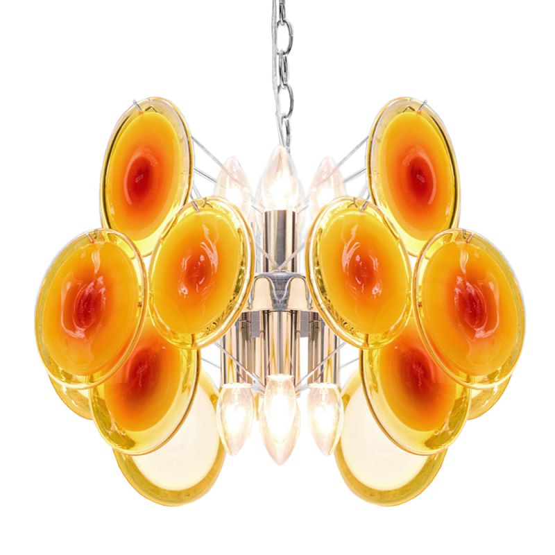 Люстра из оранжевых стеклянных дисков OrangeGlowing Reflectors Оранжевое Стекло  Хром в Твери | Loft Concept 
