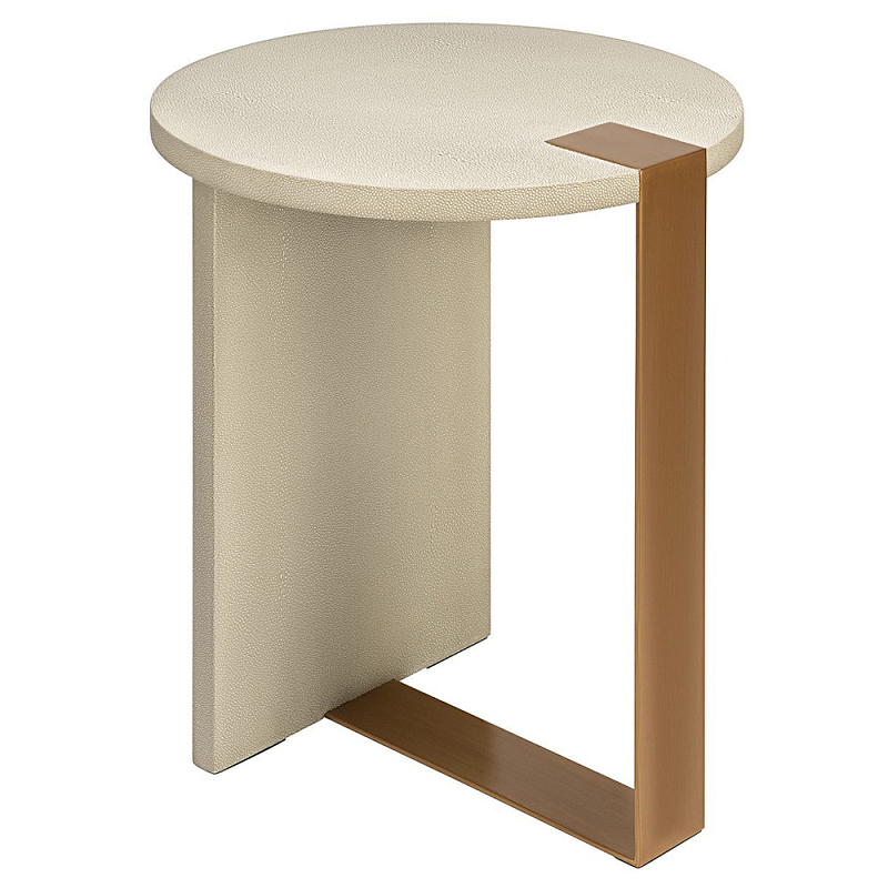 Приставной стол круглый Stingray Skin Table кожа Бежевый Серый Латунь Приставной стол круглый Stingray Skin Table кожа Бежевый Серый Латунь в Твери | Loft Concept
