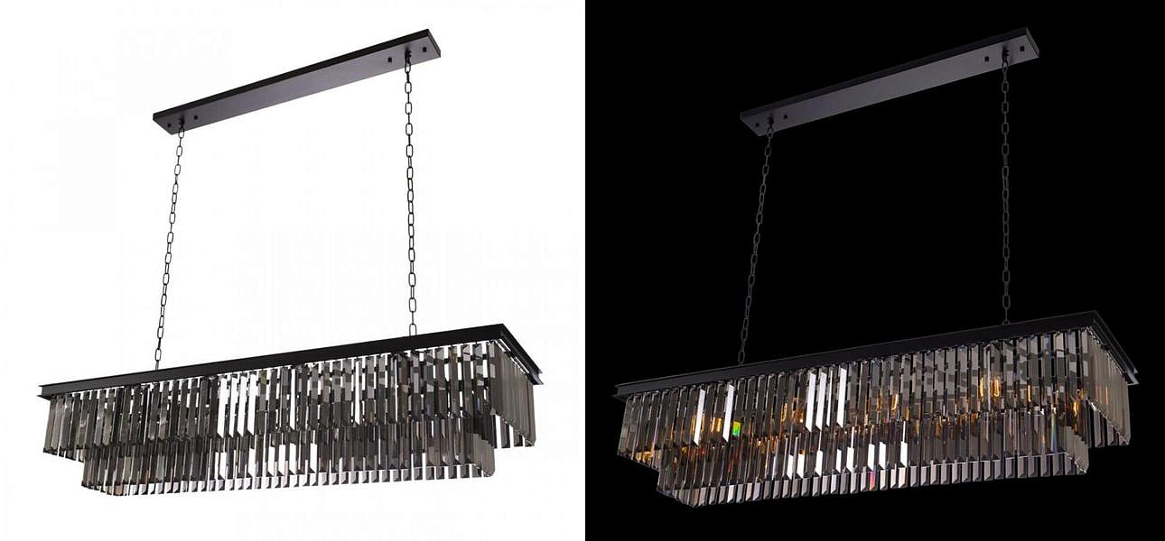 Прямоугольная Люстра RH 1920s Odeon Black iron Серое Стекло Длина 120 см Прямоугольная Люстра RH 1920s Odeon Black iron Серое Стекло Длина 120 см - Loft-Concept в Твери