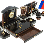 Настольный письменный набор с часами из природного камня обсидиана Peace Contract варинант исполнения - 4 | Loft Concept в Твери