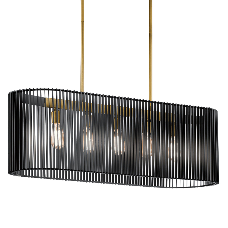 Люстра подвесная овальной формы с металлическим решетчатым абажуром матово-черного цвета и 5 лампами Kichler Черный Латунь в Твери | Loft Concept 
