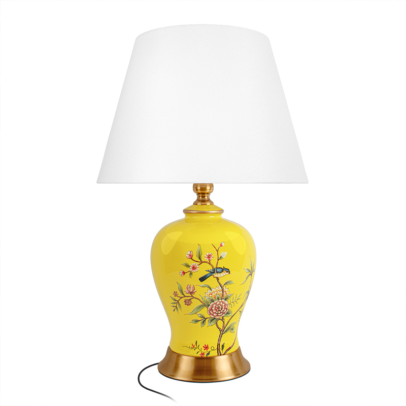 Настольная лампа желтая с изображением птиц Slip Away Белый Желтый Мульти в Твери | Loft Concept 