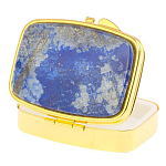 Таблетница карманная прямоугольная с 2-мя отделениями с зеркалом и накладкой из натурального камня Лазурит Gold Stone Pillboxes варинант исполнения - 2 | Loft Concept в Твери