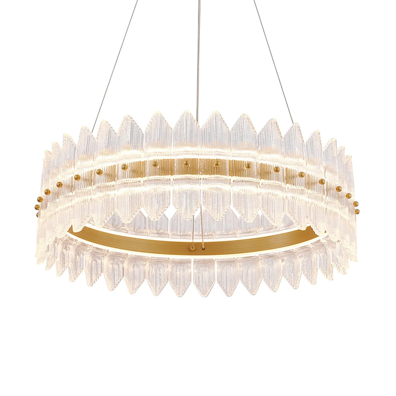 Люстра круглая с декоративными элементами в виде лепестков Round Light Flashing Латунь Прозрачный в Твери | Loft Concept 