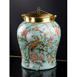 Ваза округлой формы из фарфора с рисунком и бронзовой крышкой Turquoise Blooming Garden варинант исполнения - 1 | Loft Concept в Твери