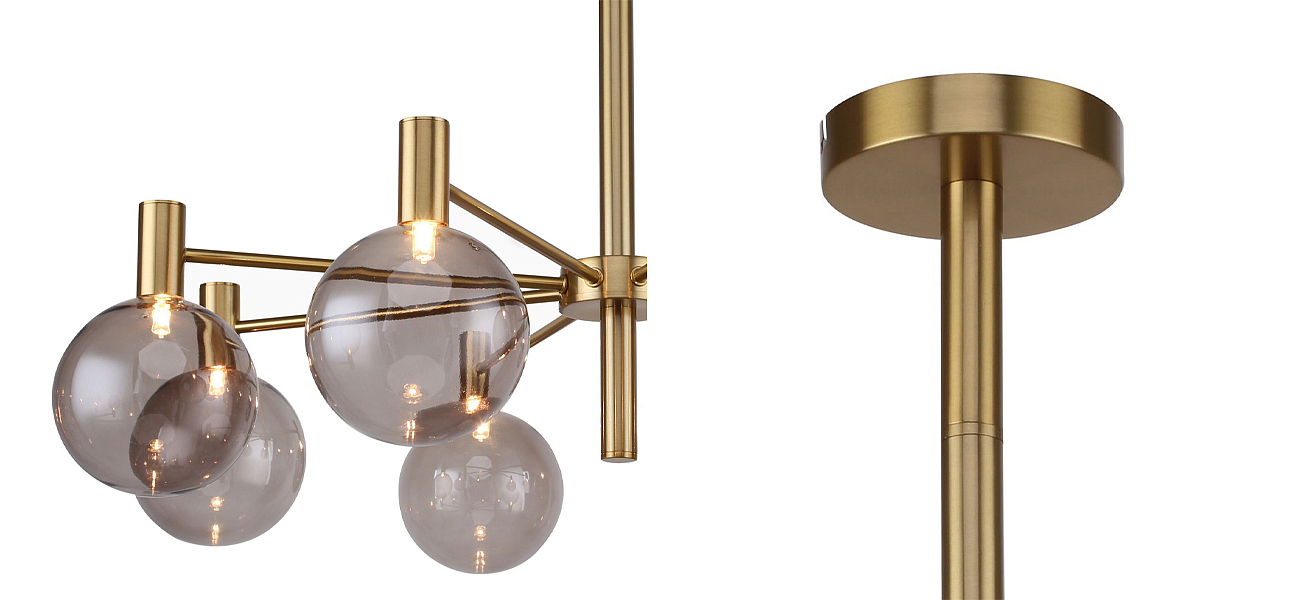 Люстра с выдувными плафонами коньячного цвета Carmella Globe Brass Люстра с выдувными плафонами коньячного цвета Carmella Globe Brass - Loft-Concept в Твери