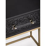 Приставной столик с резным узором на выдвижном ящике Black Table Carved Pattern варинант исполнения - 2 | Loft Concept в Твери