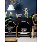 Ваза стеклянная прозрачная с бронзовым основанием в виде ветвей и фарфоровыми птичками Eden Garden варинант исполнения - 6 | Loft Concept в Твери