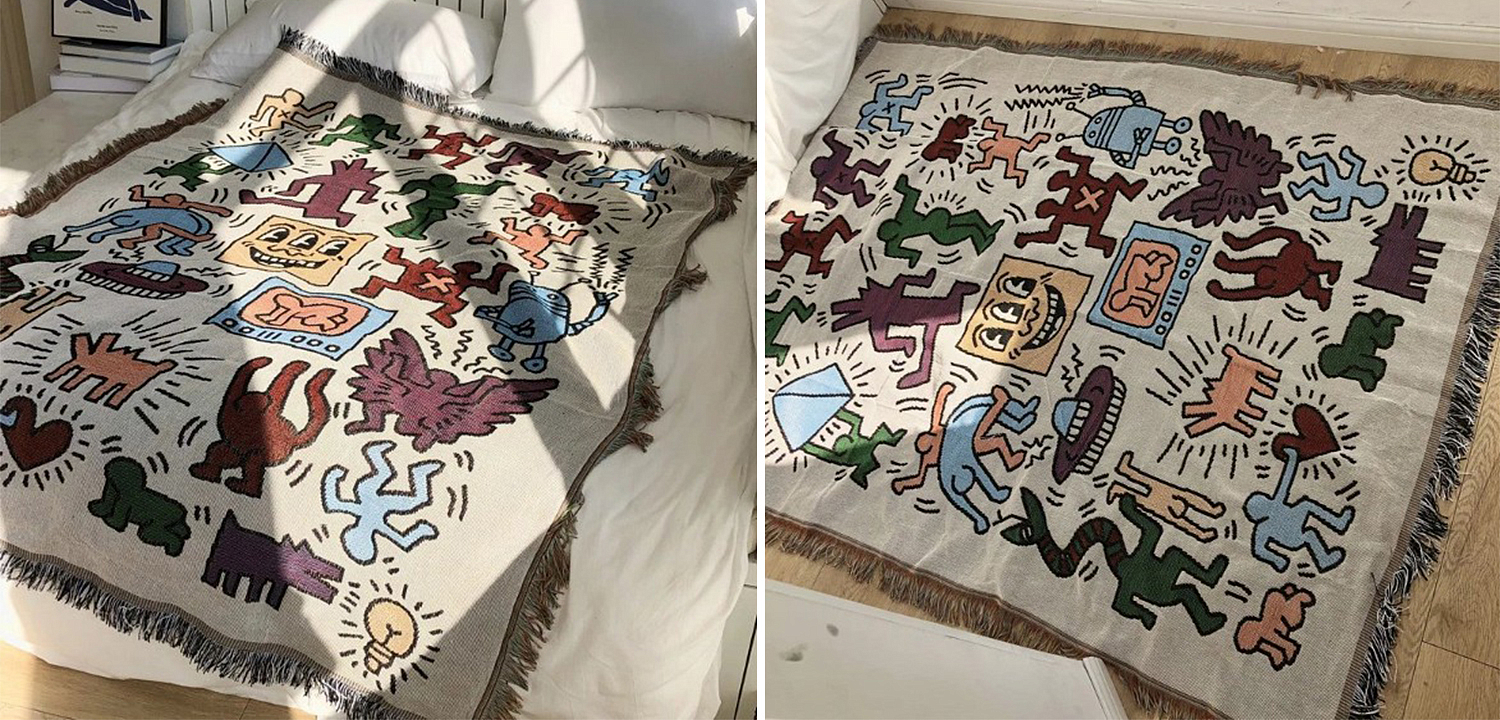 Покрывало граффити Кит Харинг Keith Haring Bed Сover Покрывало граффити Кит Харинг Keith Haring Bed Сover - Loft-Concept в Твери