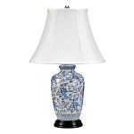 Настольная лампа с фарфоровым основанием с декоративным орнаментом и белым абажуром на темной круглой подставке Elstead Lighting варинант исполнения - 1 | Loft Concept в Твери