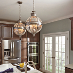 Подвесной светильник с прозрачным стеклянным плафоном в форме шара цвета никеля в индустриальном стиле на цепи 3 лампы Feiss варинант исполнения - 3 | Loft Concept в Твери