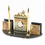 Настольный письменный набор из камня офиокальцит и бронзы с декором в виде льва Successful Leader варинант исполнения - 2 | Loft Concept в Твери