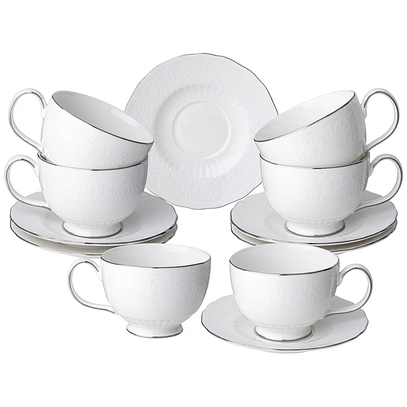 Чайный набор белый из фарфора на 6 персон 12 предметов 280 мл Garden Whisper Porcelain Set Белый Чайный набор белый из фарфора на 6 персон 12 предметов 280 мл Garden Whisper Porcelain Set Белый в Твери | Loft Concept