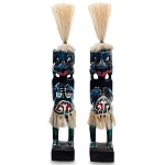 Комплект из 2-х деревянных статуэток Asmat Straw Headdress Statuettes Blue Red варинант исполнения - 1 | Loft Concept в Твери
