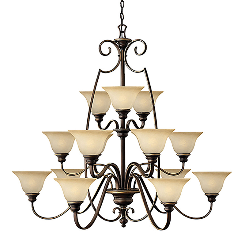 Люстра трехъярусная бронзового цвета с 15-ю кремовыми плафонами в форме чаш Hinkley Бронза Бежевый в Твери | Loft Concept 