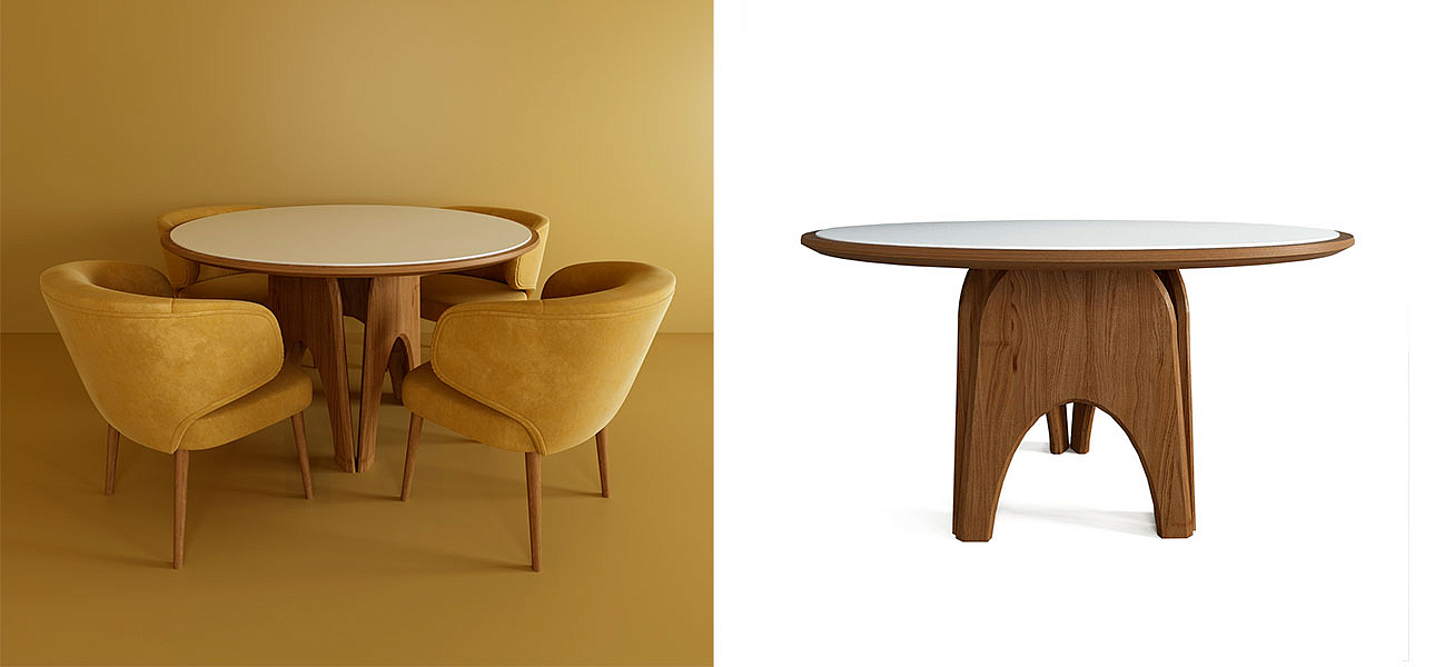 Обеденный круглый стол из дерева со столешницей из камня Pelican Dinner Table Обеденный круглый стол из дерева со столешницей из камня Pelican Dinner Table - Loft-Concept в Твери