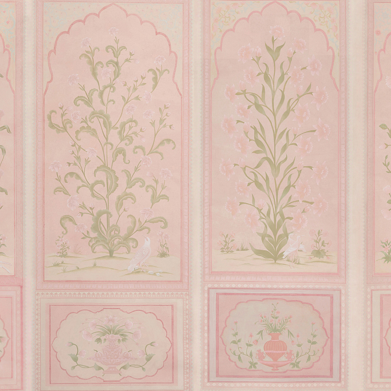 Обои ручная роспись Jharokha Arches Original colourway on pink painted Xuan paper Обои ручная роспись Jharokha Arches Original colourway on pink painted Xuan paper в Твери | Loft Concept