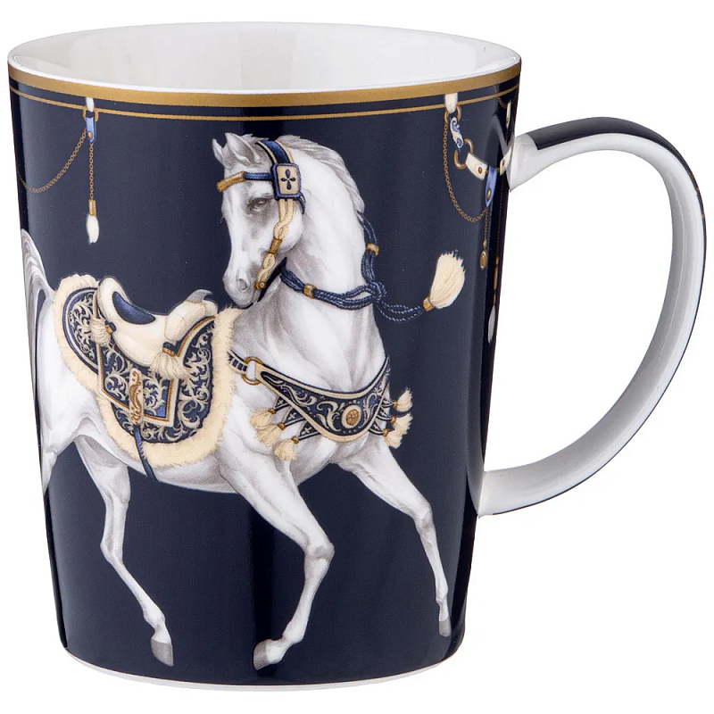 Кружка из фарфора синяя с изображением лошади 400 мл Porcelain Horse Set Белый Синий Золотой Кружка из фарфора синяя с изображением лошади 400 мл Porcelain Horse Set Белый Синий Золотой в Твери | Loft Concept