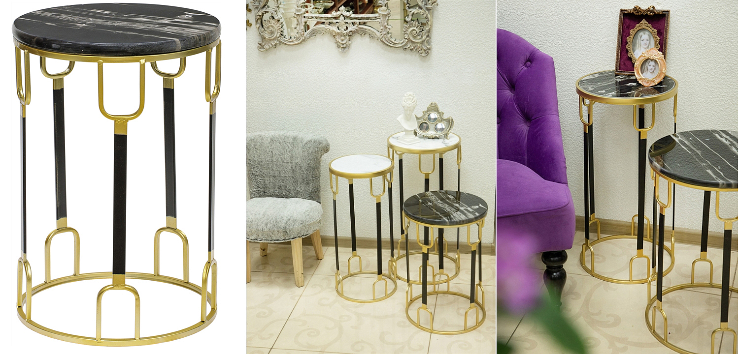 Приставной стол Dorius Side Table black marble high Приставной стол Dorius Side Table black marble high - Loft-Concept в Твери