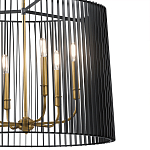 Люстра цвета латунь с 6-ю лампами свечами внутри цилиндрического абажура из черных металлических реек Kichler варинант исполнения - 3 | Loft Concept в Твери