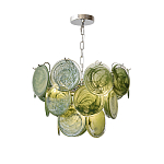 Люстра из зеленых стеклянных дисков с перламутровым эффектом Green Glowing Glaze варинант исполнения - 7 | Loft Concept в Твери