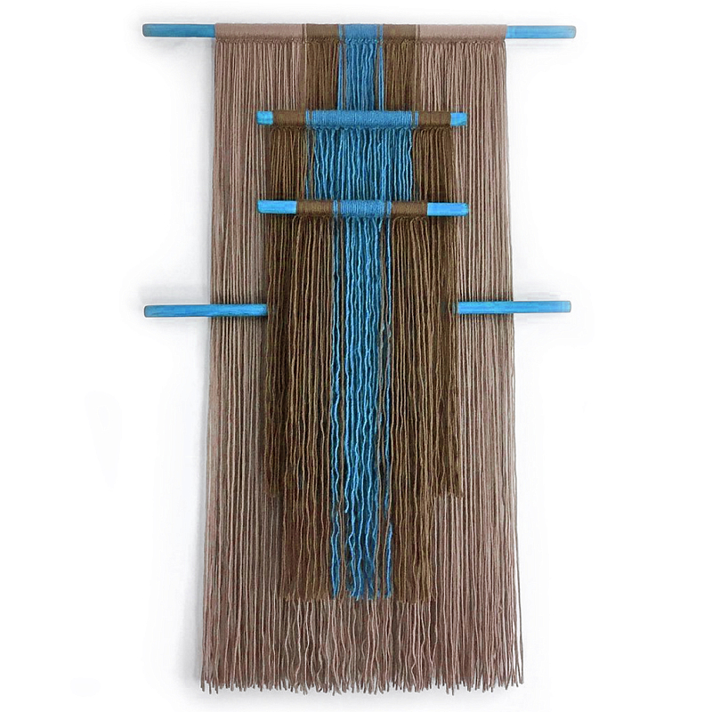 Дизайнерское Панно Макраме из хлопковых нитей Japan Wall Panel Blue Синий Коричневый в Твери | Loft Concept 