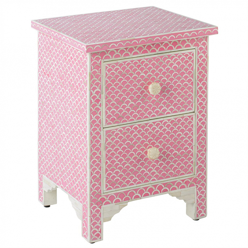 Тумбочка Pink Indian Bone Inlay nightstand Розовый Тумбочка Pink Indian Bone Inlay nightstand Розовый в Твери | Loft Concept