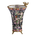 Ваза из фарфора черная с цветочной росписью и бронзовой стрекозой Spring Garden варинант исполнения - 1 | Loft Concept в Твери