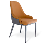 Стул оранжевый с высокой спинкой из искуственной кожи на серых металлических ножках Enigma Orange варинант исполнения - 1 | Loft Concept в Твери