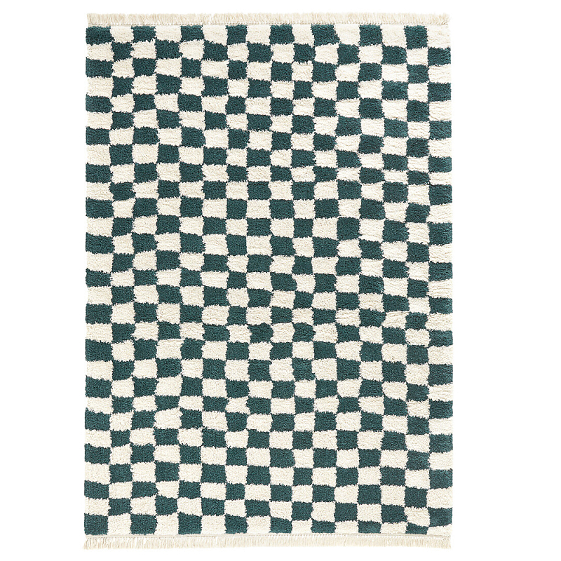 Ковер с шахматным принтом Chess Layout с эффектом шерсти Коньяк Зеленый Черный Ковер с шахматным принтом Chess Layout с эффектом шерсти Коньяк Зеленый Черный в Твери | Loft Concept