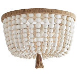 Круглый потолочный светильник украшенный круглыми белыми бусинами Wooden Beads Ceiling lamp варинант исполнения - 1 | Loft Concept в Твери
