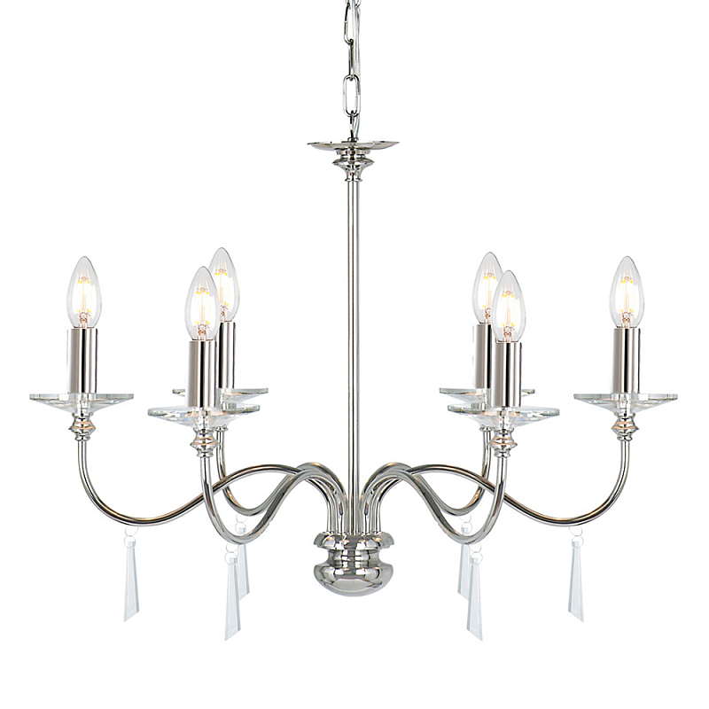 Люстра цвета никель с прозрачными стеклянными подвесками в форме капель Elstead Lighting Никель Прозрачное Стекло в Твери | Loft Concept 