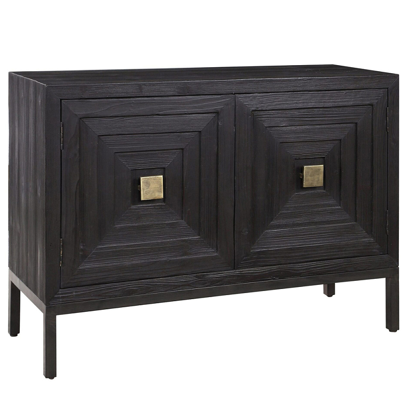 Тумба черная из дерева двухдверная Geometric Double Door Nightstand Черный Тумба черная из дерева двухдверная Geometric Double Door Nightstand Черный в Твери | Loft Concept