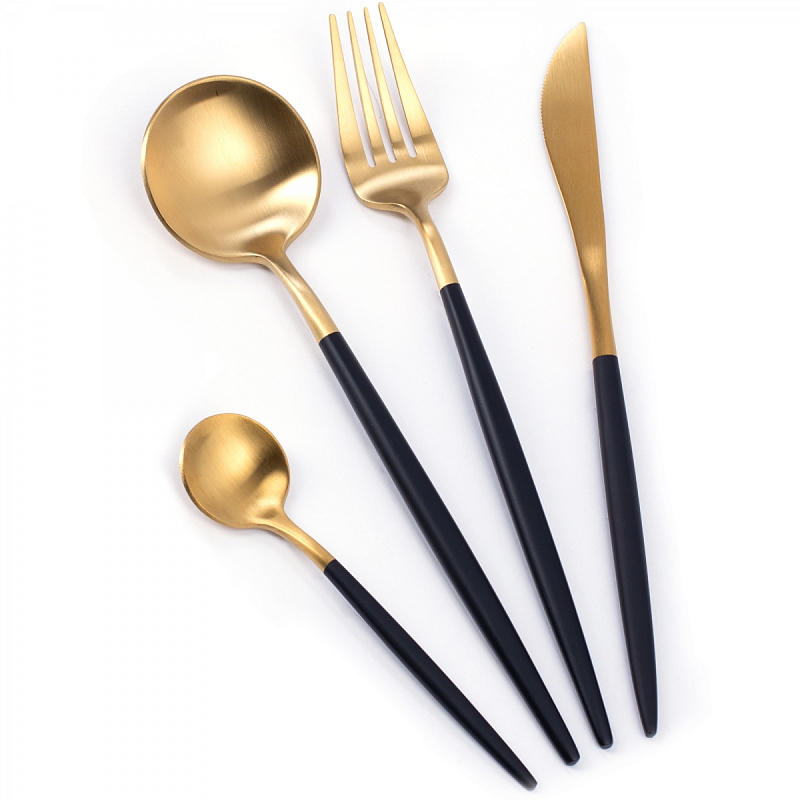 Столовые приборы Gold and Black Золотой Черный Столовые приборы Gold and Black Золотой Черный в Твери | Loft Concept