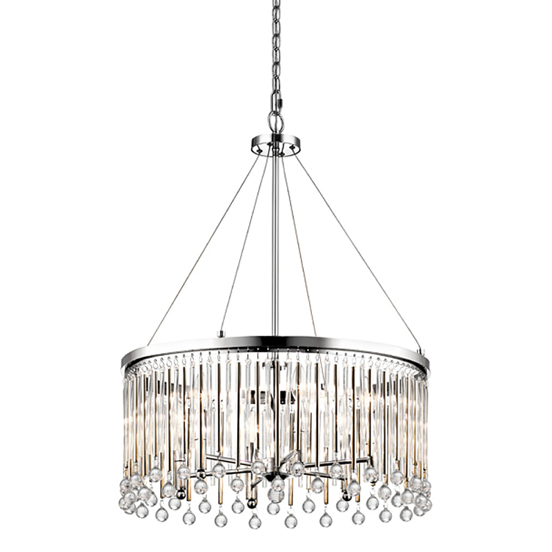 Люстра круглая цвета хром с вертикальными стеклянными трубками и круглыми подвесками Kichler Хром Прозрачное Стекло в Твери | Loft Concept 