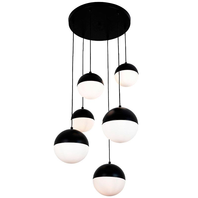 Каскадный светильник с 6-ю плафонами шары Ponzio Flos Cascade Black Sphere Hanging Lamp Черный Белый Каскадный светильник с 6-ю плафонами шары Ponzio Flos Cascade Black Sphere Hanging Lamp Черный Белый в Твери | Loft Concept