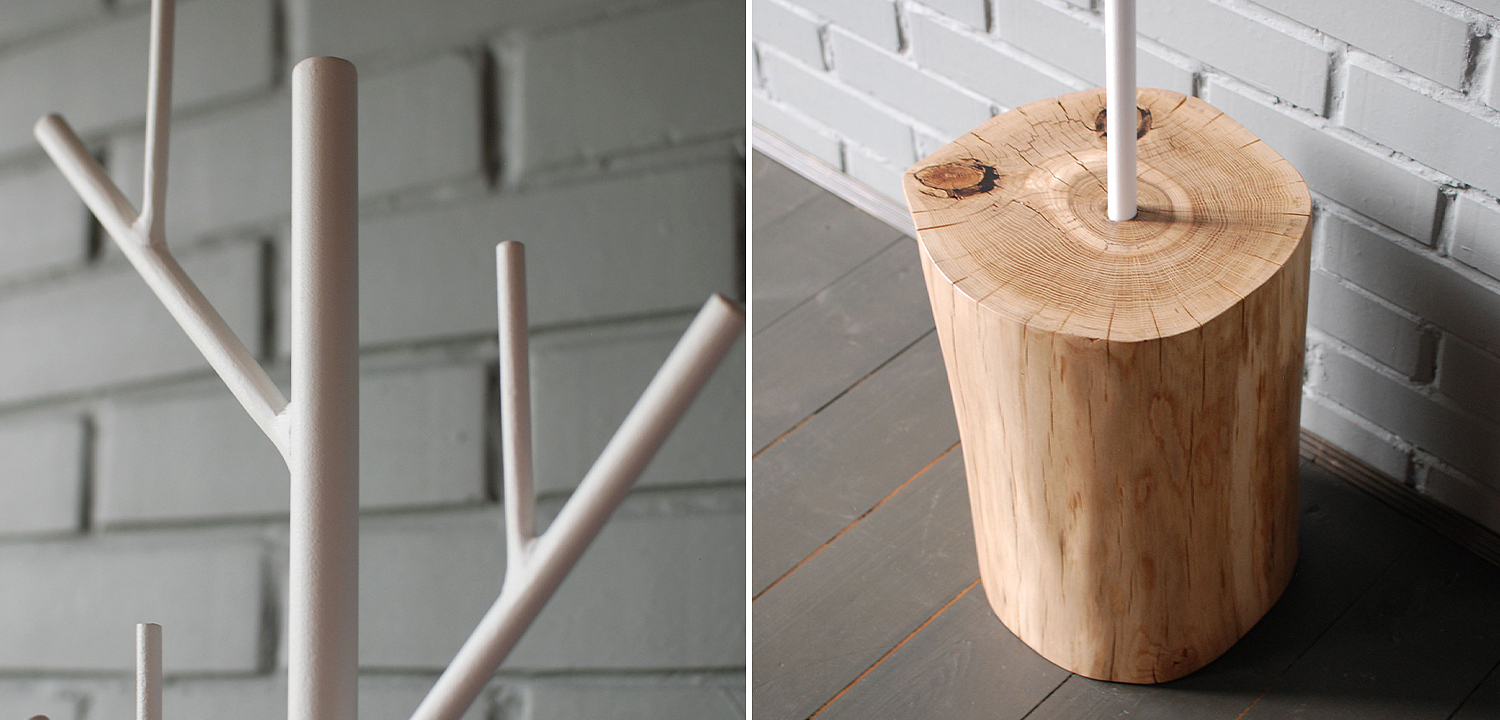 Вешалка Metal Branches and Stump Floor Hanger White Вешалка Metal Branches and Stump Floor Hanger White - Loft-Concept в Твери