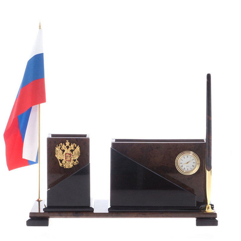 Настольный письменный набор с часами из природного камня обсидиана For the Deputy Коричневый Настольный письменный набор с часами из природного камня обсидиана For the Deputy Коричневый в Твери | Loft Concept