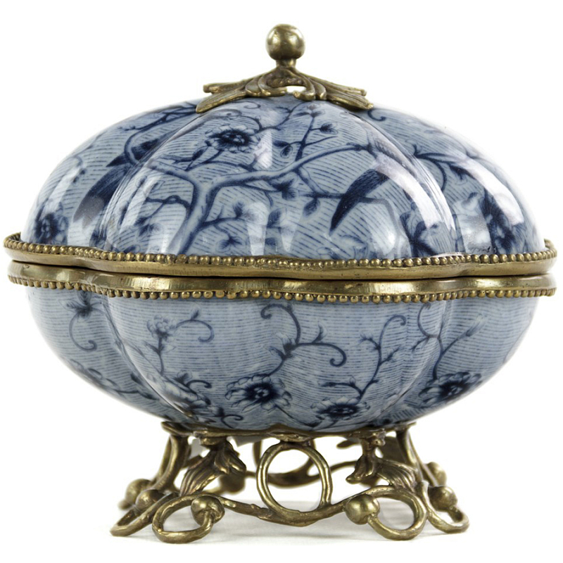 Шкатулка Floral Blue Ornament Синий Бронза Белый Шкатулка Floral Blue Ornament Синий Бронза Белый в Твери | Loft Concept