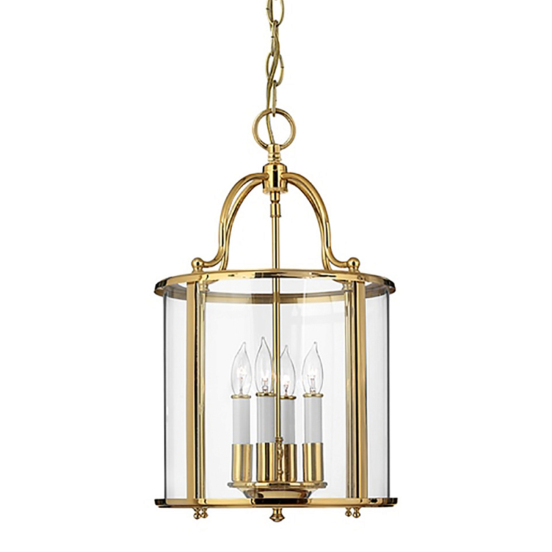 Подвесной светильник с прозрачным стеклянным цилиндрическим плафоном в классическом стиле на цепи Hinkley Латунь Прозрачное Стекло Олово Никель в Твери | Loft Concept 