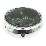 Таблетница карманная круглая с 3-мя отделениями с зеркалом и накладкой из натурального камня Серафинит Silver Stone Pillboxes варинант исполнения - 3 | Loft Concept в Твери