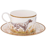 Чайная пара из фарфора с изображением собаки и уток 300 мл Hunting Porcelain Collection варинант исполнения - 1 | Loft Concept в Твери