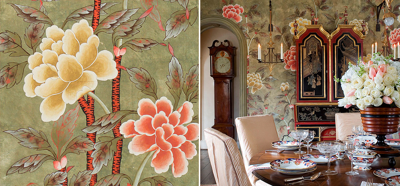 Обои ручная роспись Korean Peony Colourway SC-50 on Edo Cannella India tea paper Обои ручная роспись Korean Peony Colourway SC-50 on Edo Cannella India tea paper - Loft-Concept в Твери