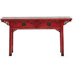 Деревянная консоль в китайском стиле с 2-мя ящиками с резным декором красная Yan Chinese Console Table варинант исполнения - 1 | Loft Concept в Твери